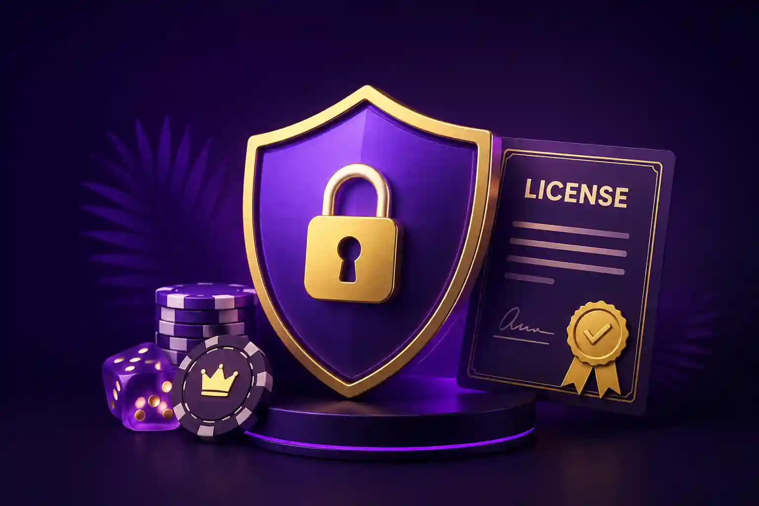 Ilustrační grafika s ikonou štítu symbolizující zabezpečení a licenci platformy